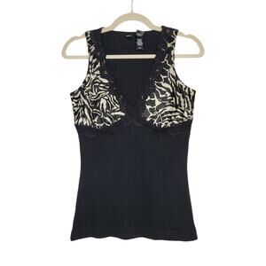 Vintage y2k Bisou Bisou Black Zebra Animal Print Lace Tank Top Goth Punk M